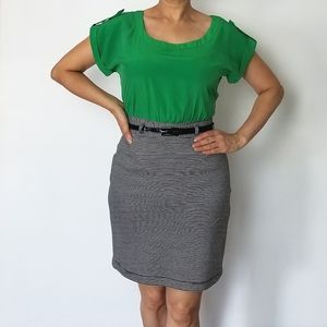 Green Top Horizontal Stripes Dress